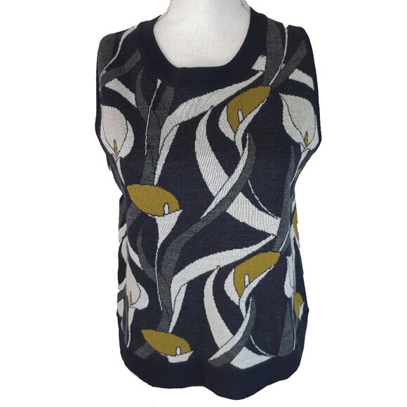 Ann Taylor Sweaters - Ann Taylor Academia Sweater Vest Floral Grandmacore Knit Wool Retro Pullover